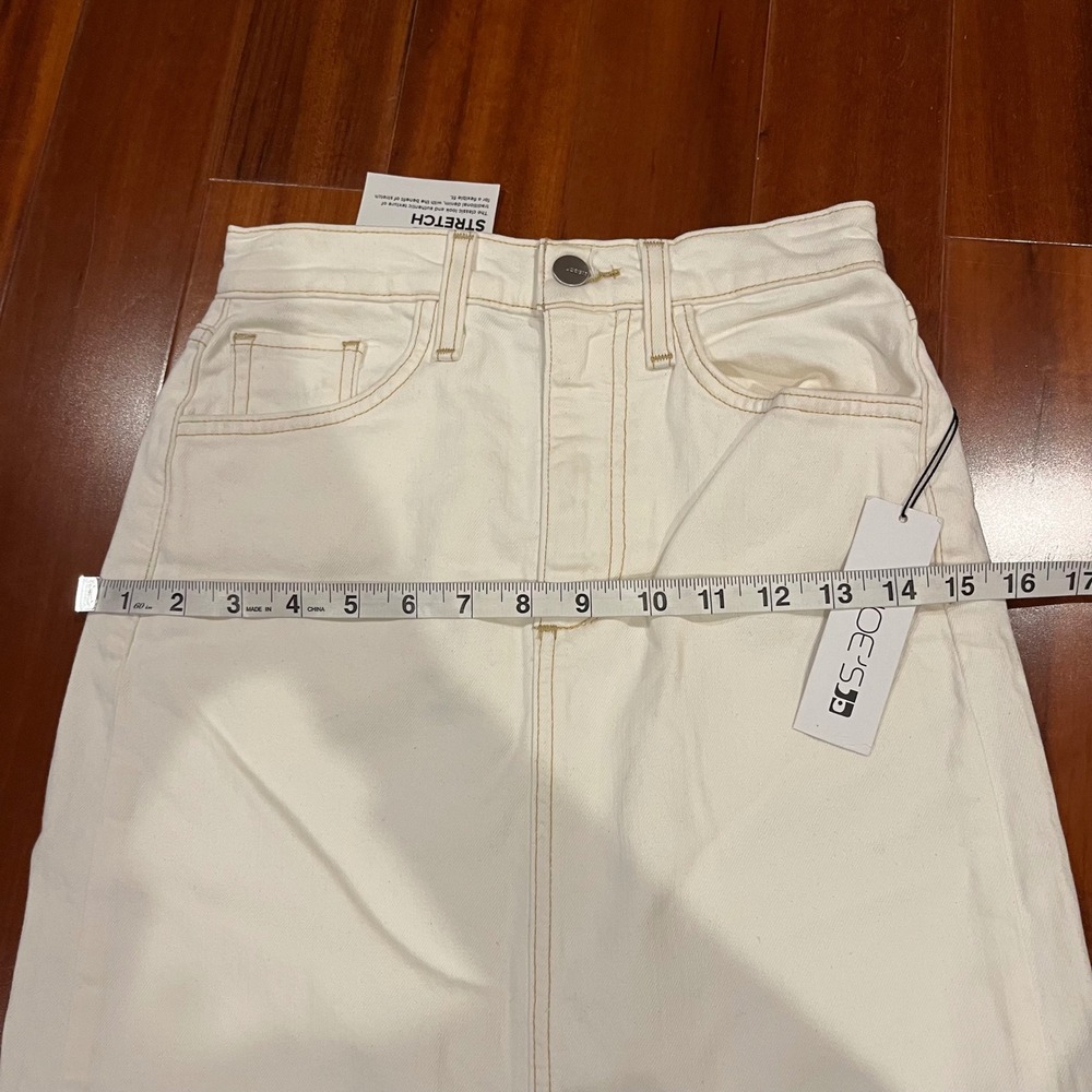 Joe's Denim Maxi Skirt Jean Solid Milk White Raw Hem Front Slit New Size 23 - Picture 8 of 10
